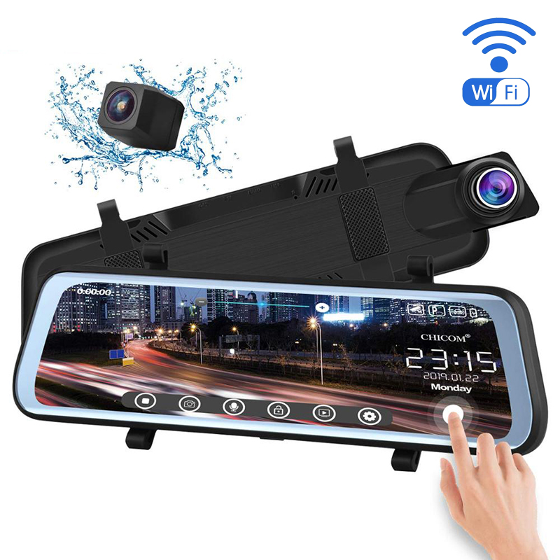 Kamera samochodowa w lusterku 4k WiFi+Kamera tylna+Karta 64GB+Kabel parkingowy