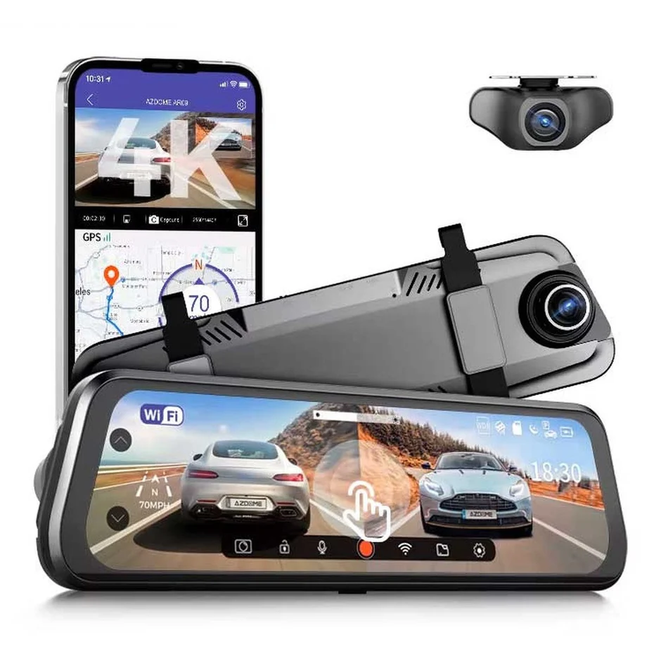 Kamera samochodowa w lusterku 4k WiFi+Kamera tylna+Karta 64GB+Kabel parkingowy