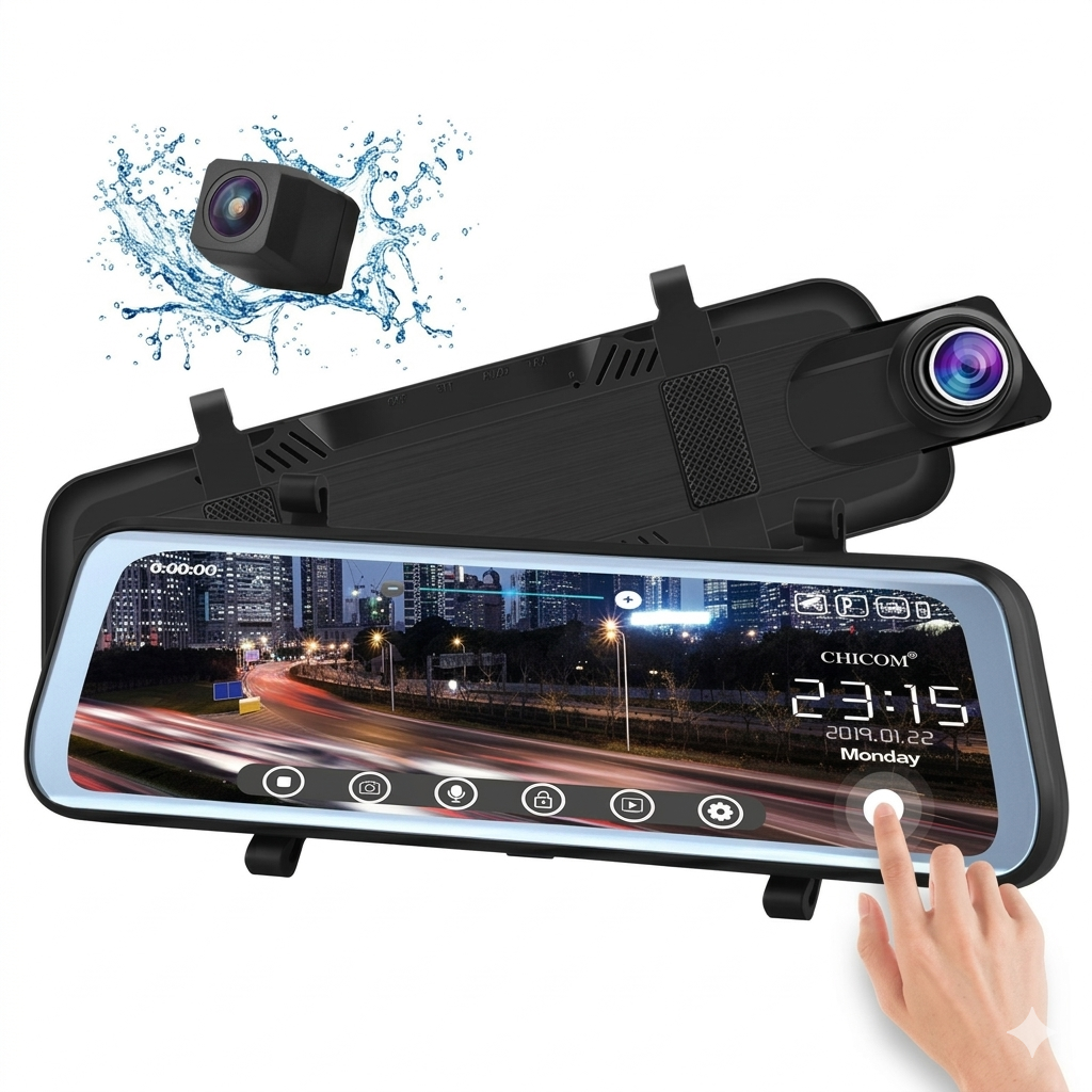 Kamera samochodowa w lusterku 4k WiFi+Kamera tylna+Karta 64GB+Kabel parkingowy