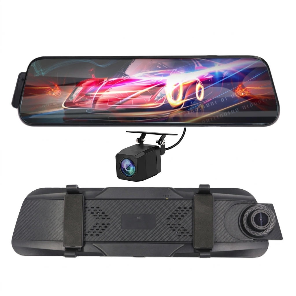 Kamera samochodowa w lusterku 4k WiFi+Kamera tylna+Karta 64GB+Kabel parkingowy