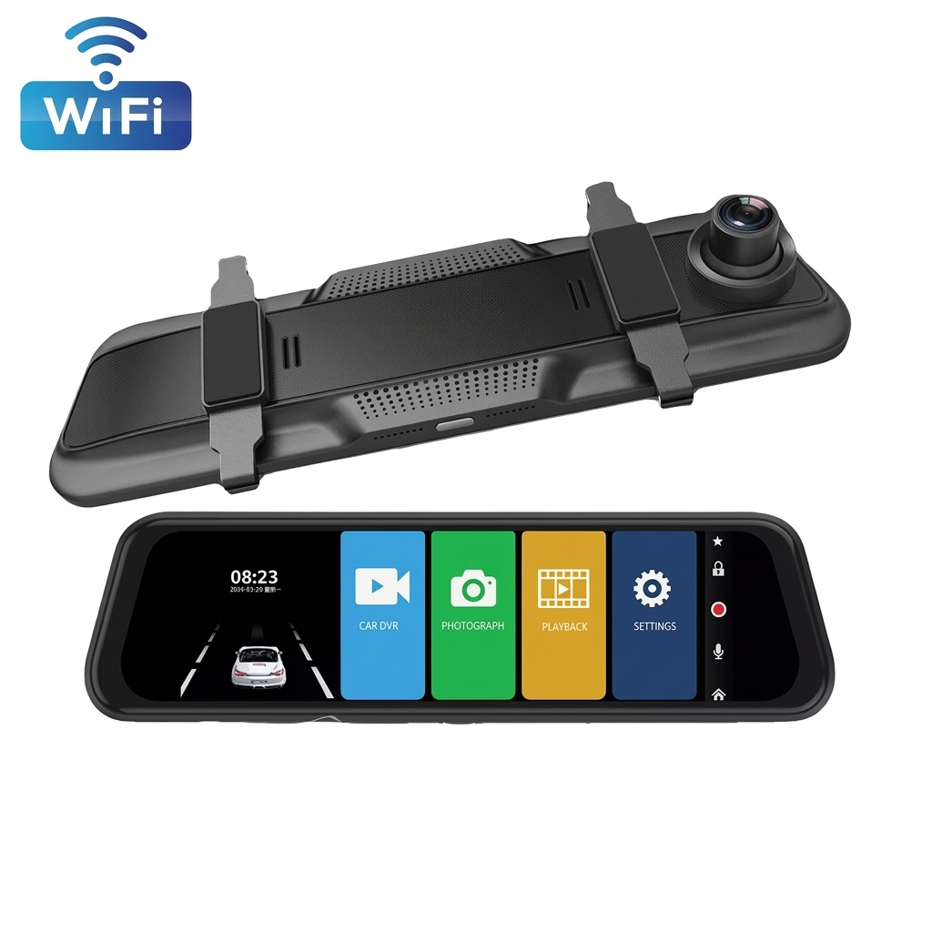 Kamera samochodowa w lusterku 4k WiFi+Kamera tylna+Karta 64GB+Kabel parkingowy