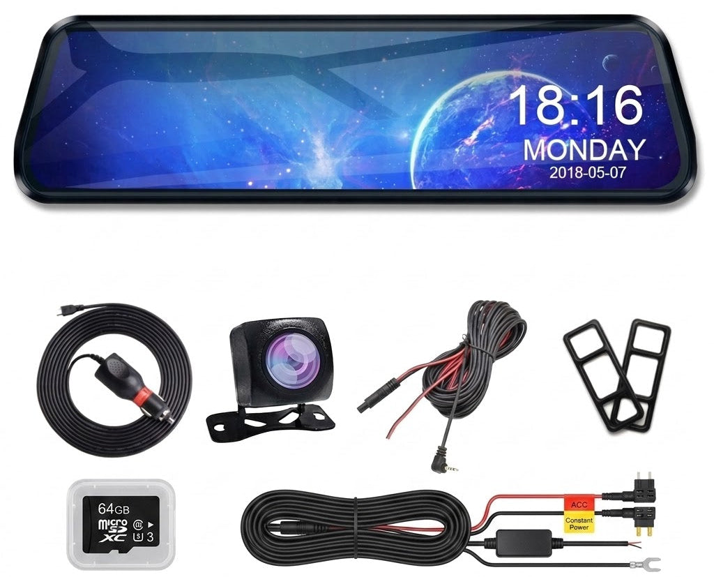 Kamera samochodowa w lusterku 4k WiFi+Kamera tylna+Karta 64GB+Kabel parkingowy